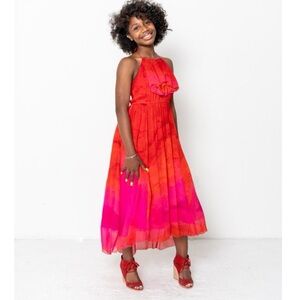 TRACY REESE ANTHROPOLOGIE NWT Pink Combo Cascade Ruffle Halter Midi Dress 12